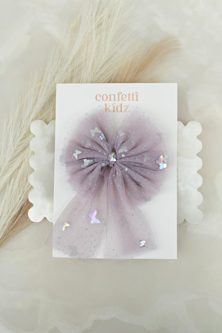 Large Tulle Sailor Bow - Mauve Butterflies