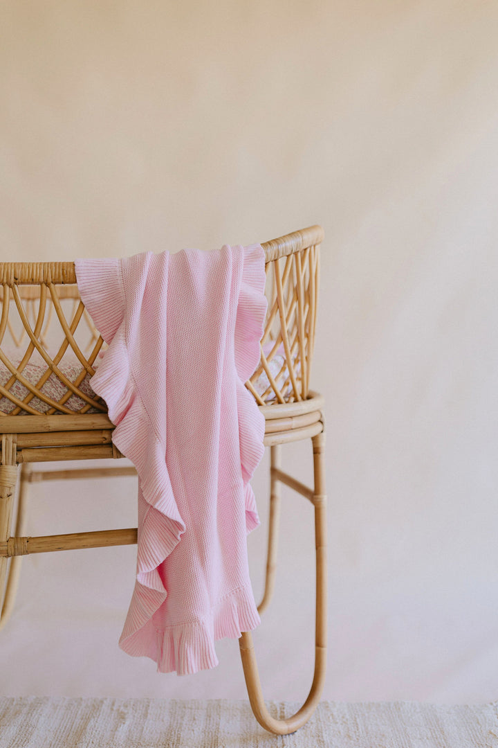 Frilly Knit Blanket | Soft Pink