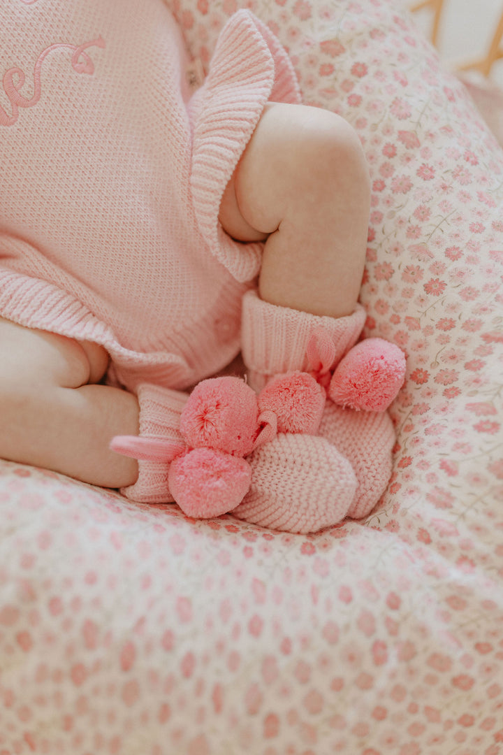 Baby Knit Booties | Pink Poms