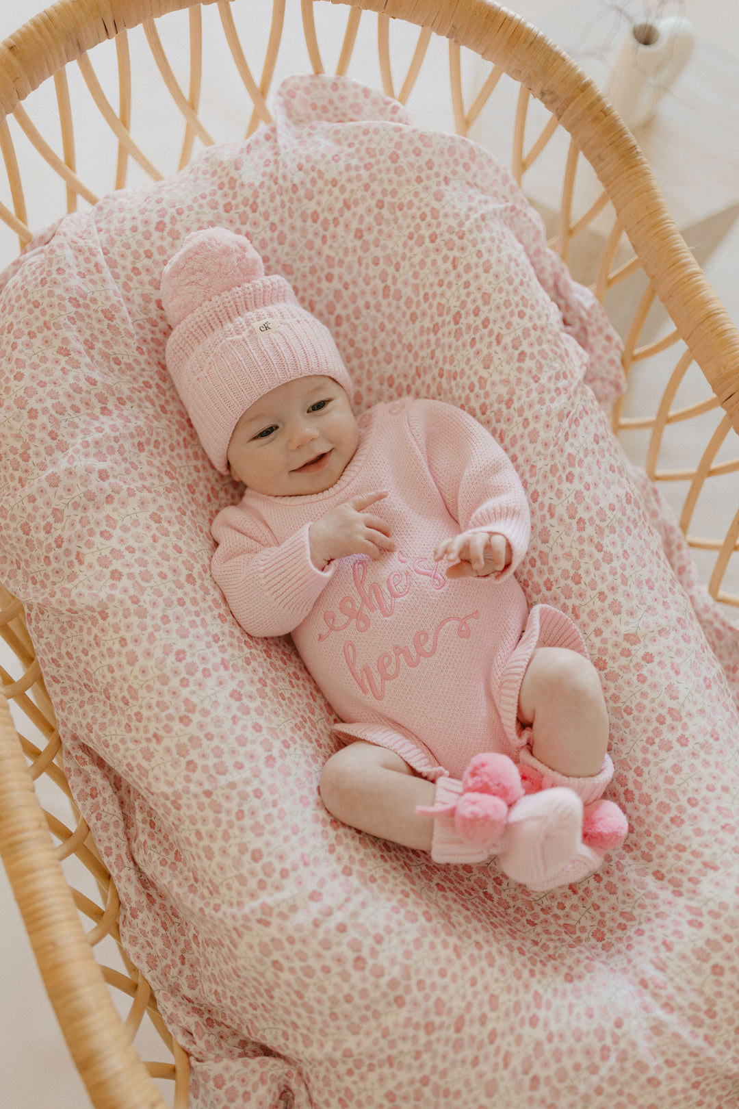 Baby Knit Booties | Pink Poms