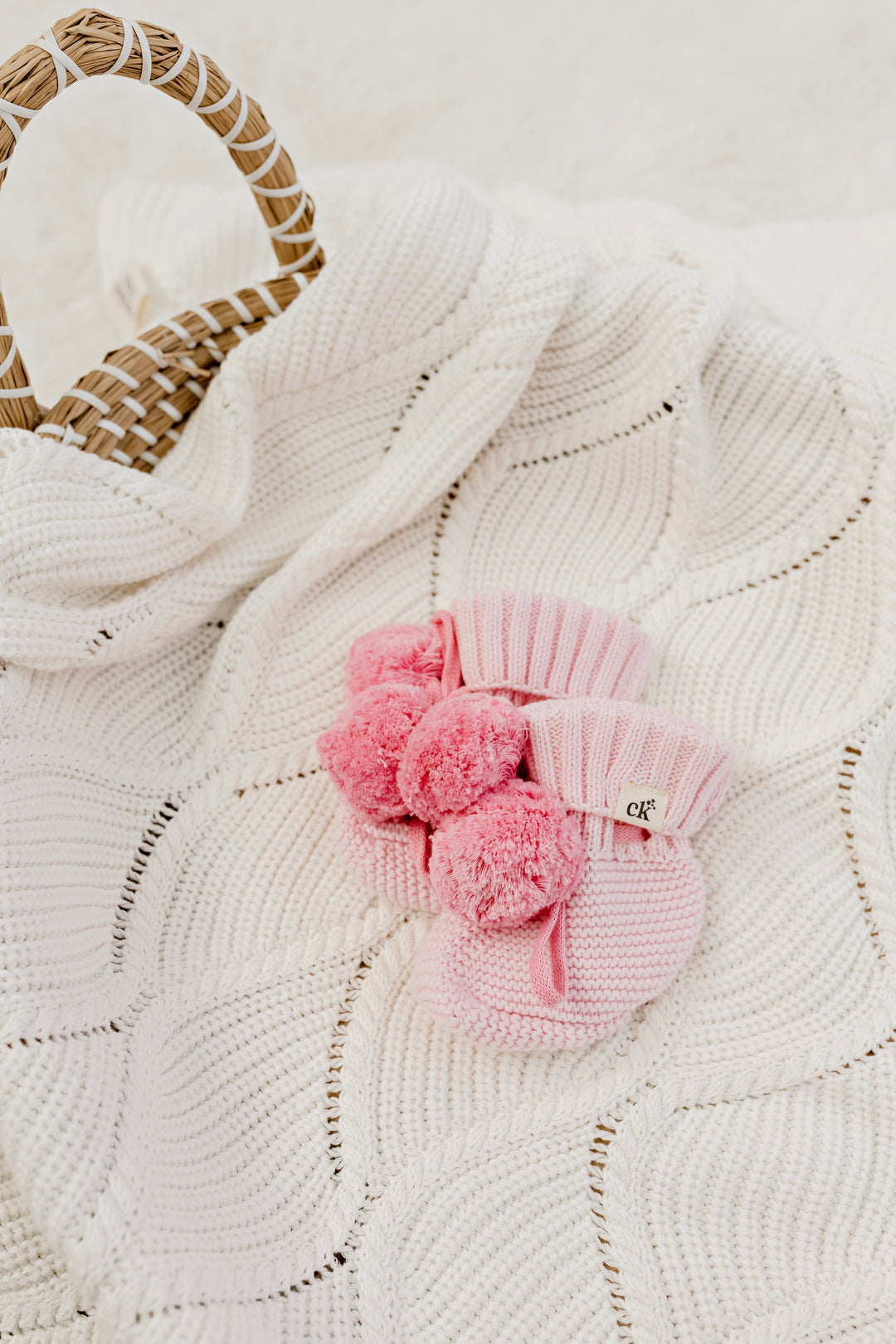 Baby Knit Booties | Pink Poms